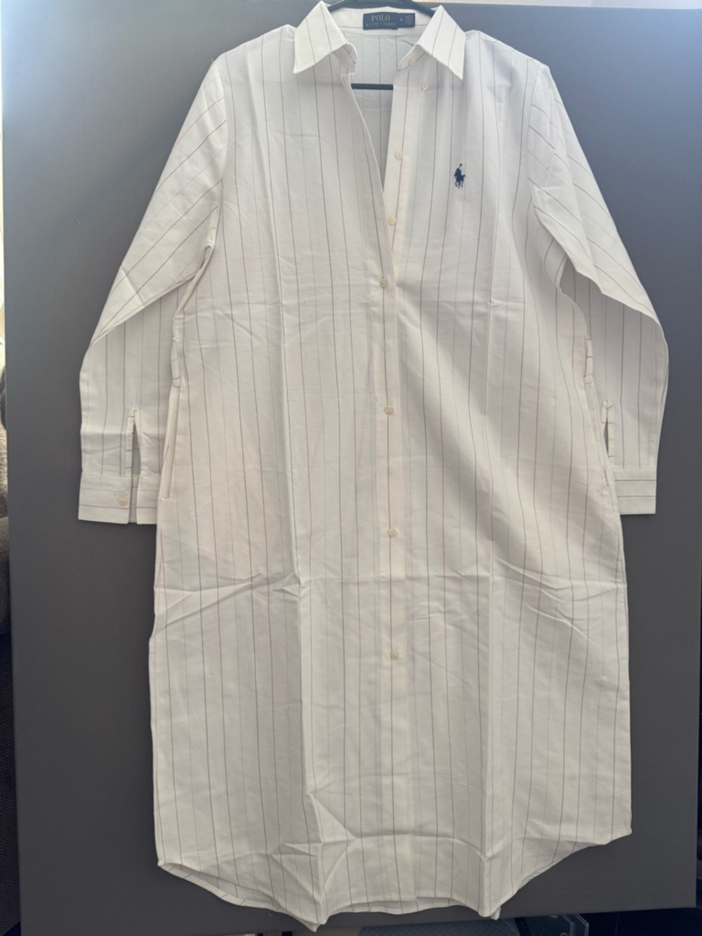 Ralph Lauren White Shirt Dress with Navy Pinstripes